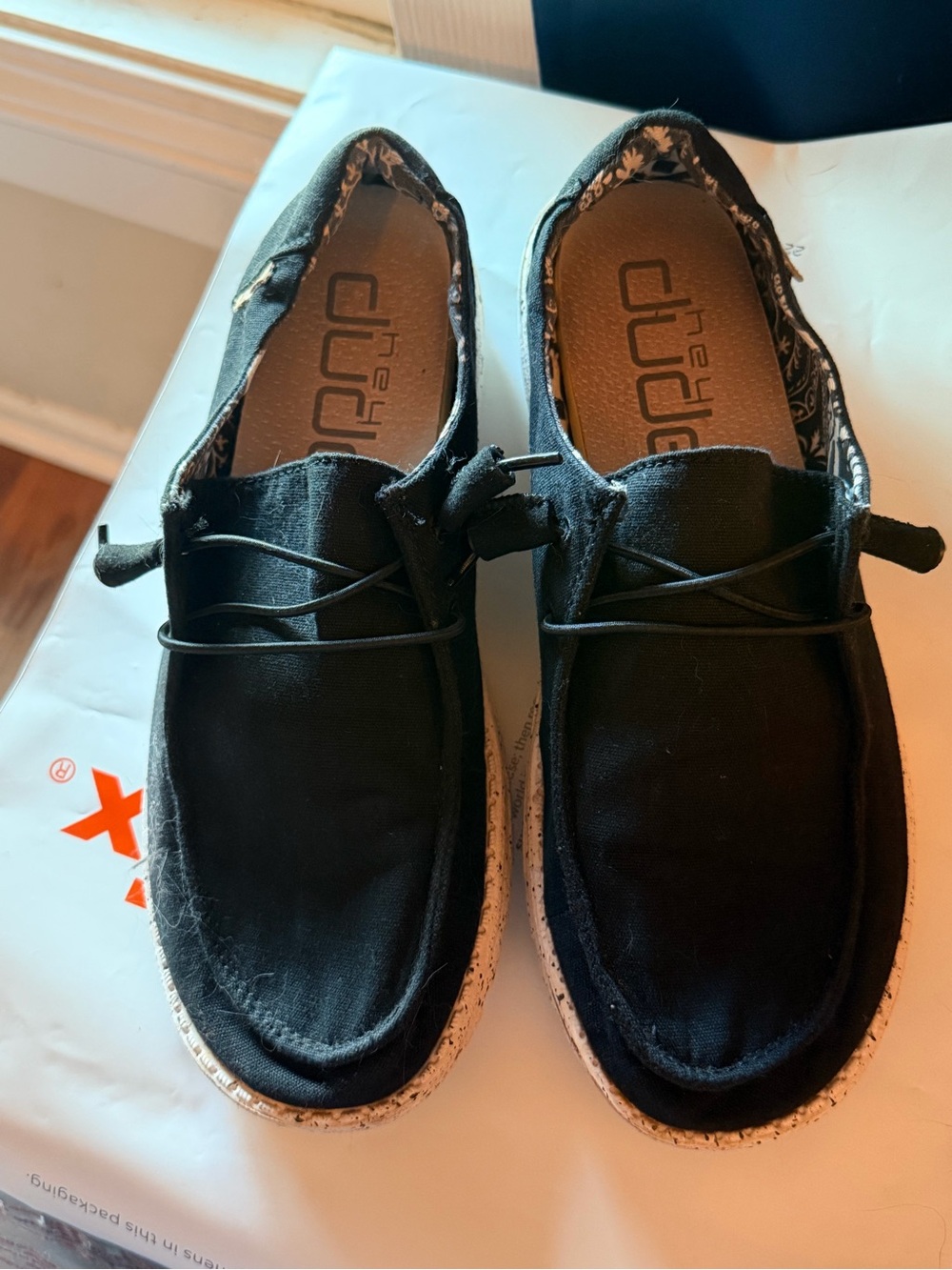 Hey Dude Black Moccasin-Style Casual Shoes with White Speckled Soles